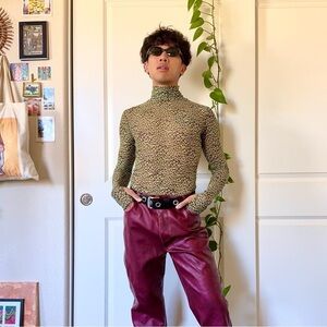 Green Leopard AFRM Sheer Turtleneck Top